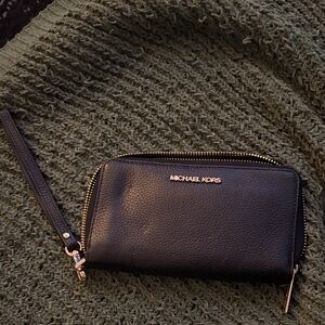 Michael Kors Black Leather Wristlet